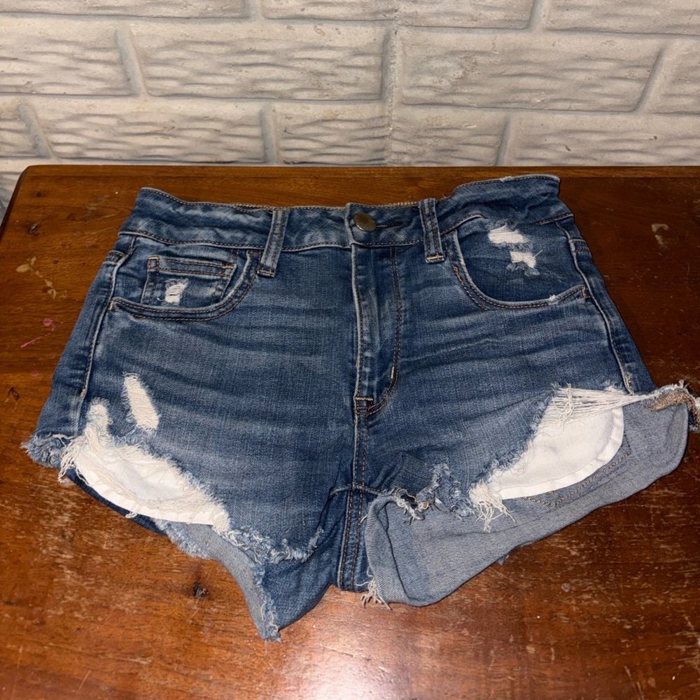 American Eagle Outfitters Dark Blue Distressed Denim Shorts